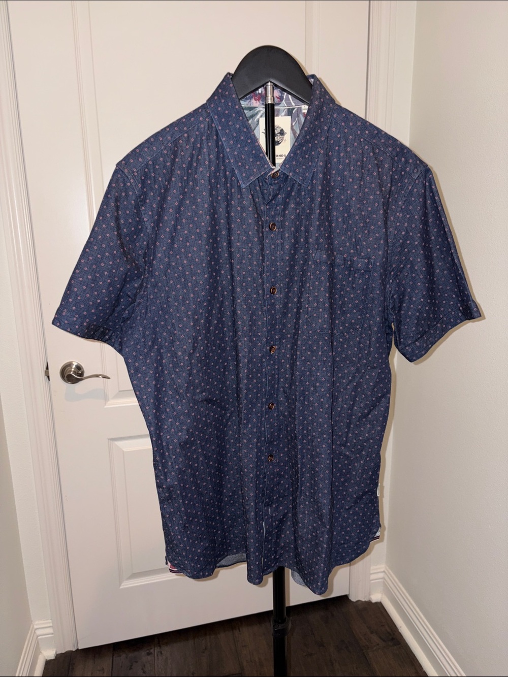 7 Diamonds Navy Short-Sleeve Button-Down Shirt with Micro Print